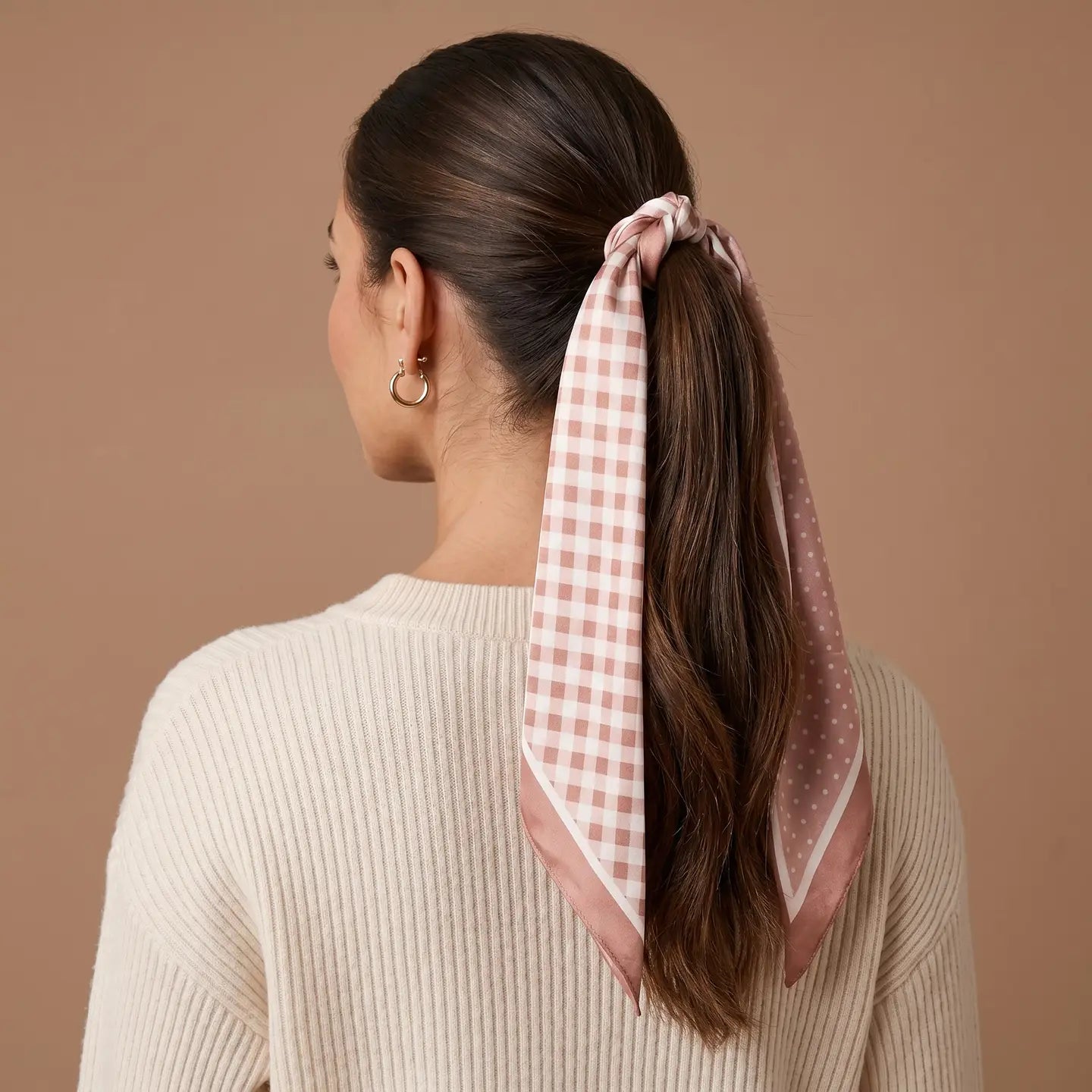 twirl & tie scarf-gingham tan