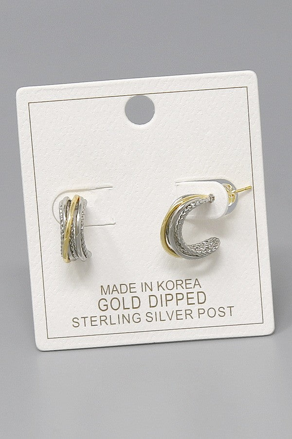 two tone criss cross hoop earrings