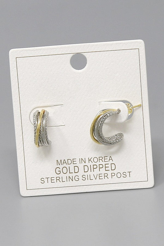 two tone criss cross hoop earrings