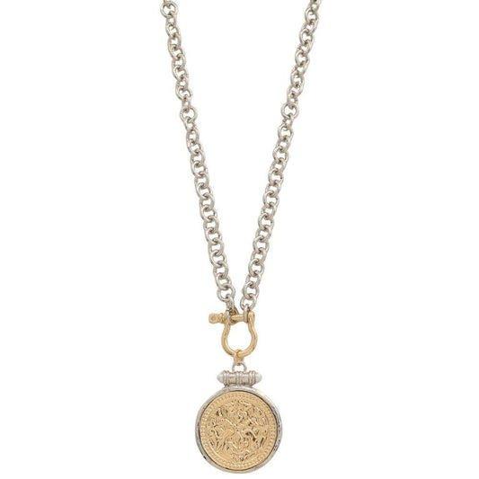 Two Tone Coin Toggle Clasp Metal Necklace
