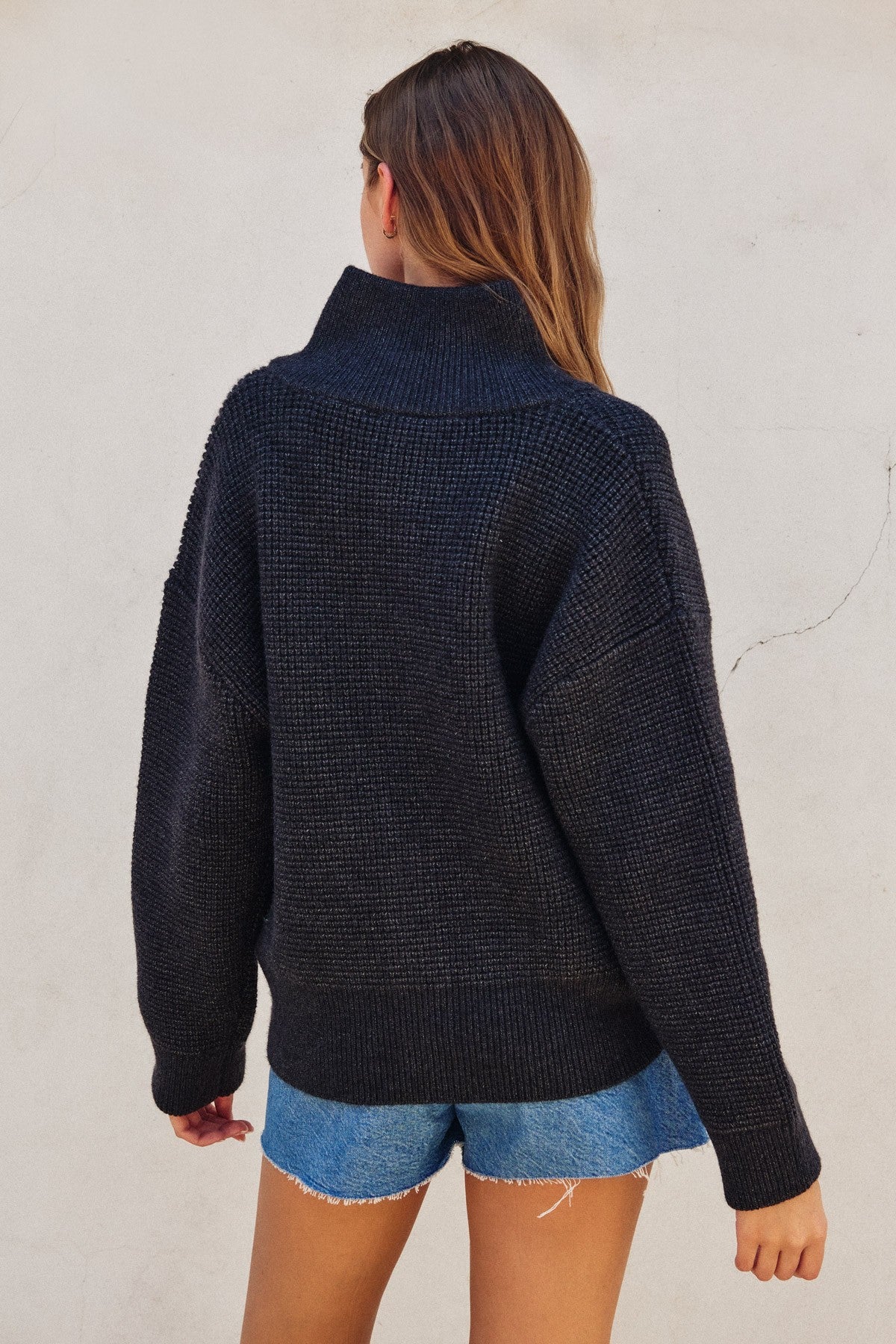 two way zip waffle knit sweater