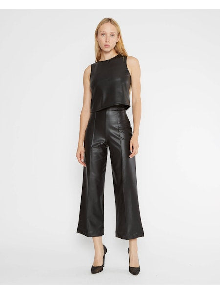 vegan leather straight leg pant-cropped