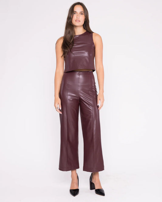 vegan leather straight leg pant-cropped