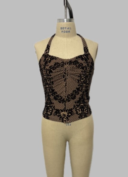 velvet flocked halter top-curvy