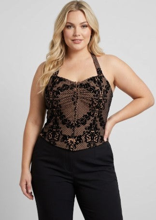 velvet flocked halter top-curvy