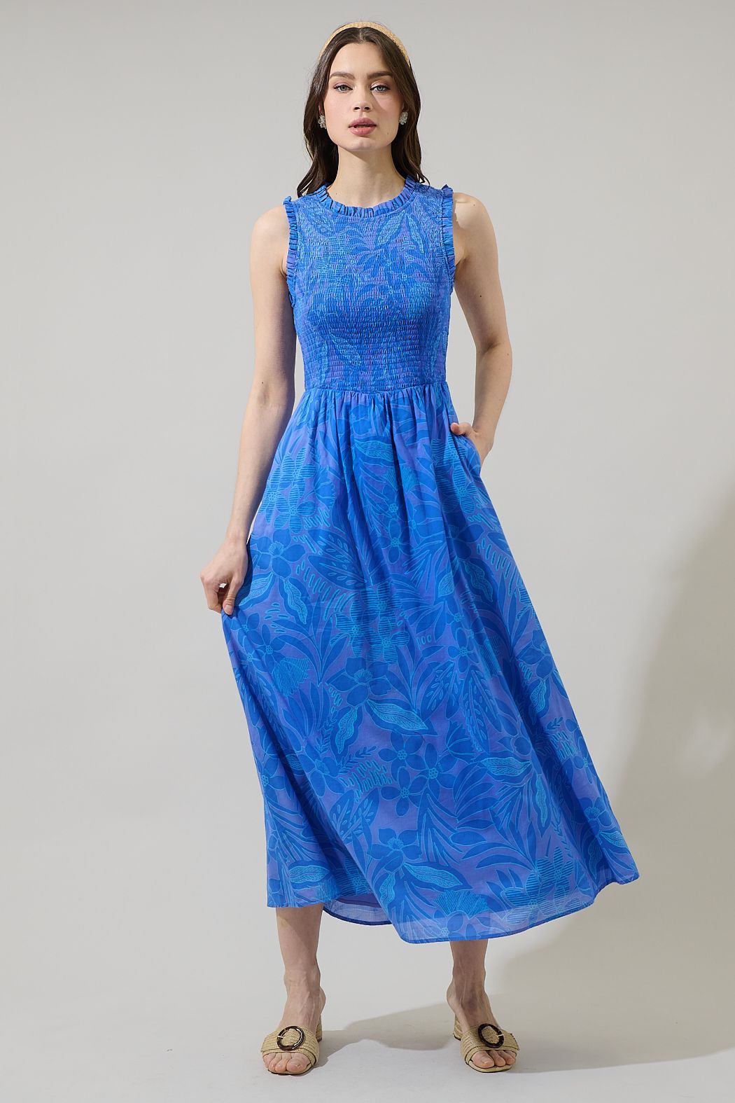 warren floral smocked sleeveless dress