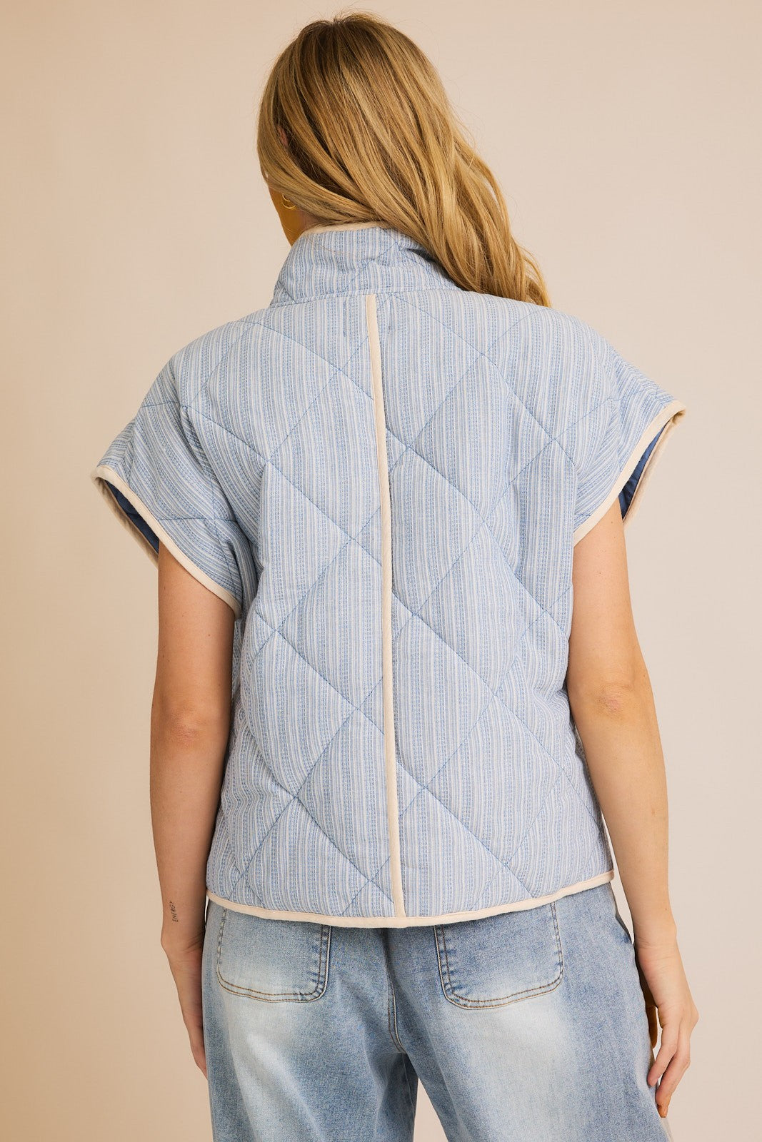 zip up quilted gauze vest