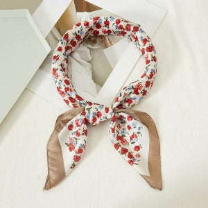 mini floral silky square bandana scarf