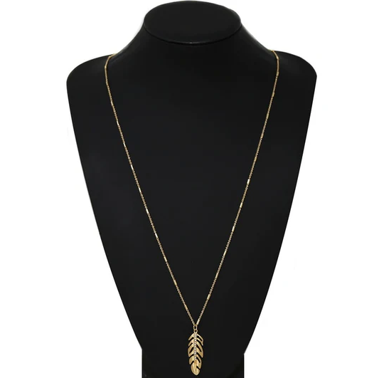 embellished feather long chain necklace