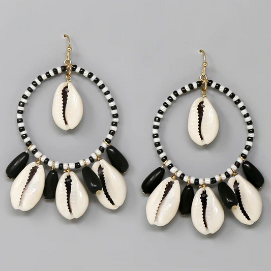 puka shell seed bead drop earrings