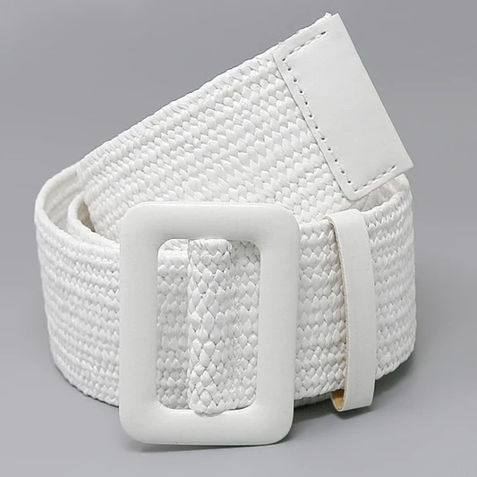 rectangular buckle rattan belt