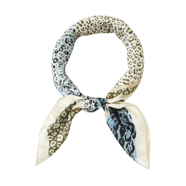 two tones leopard silky square bandana scarf